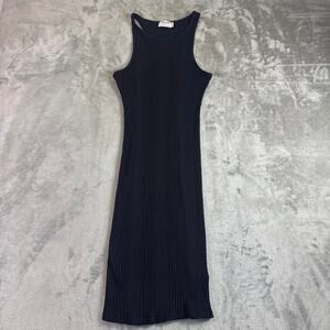 FRAME Ribbed Tank Dress Womens M Black Midi Bodycon Knit Made USA